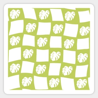 Large Monstera Deliciosa Leaf Checker Board - lime green Sticker